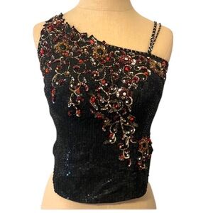 Authentic Sheetal vintage black beaded elegant top sz XS